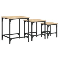 vidaXL Mesas de centro apilables 3 pzas madera ingeniería roble Sonoma