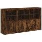 vidaXL Aparador con luces LED roble ahumado 181,5x37x100 cm vidaXL Aparador con luces LED roble ahumado 181,5x37x100 cm