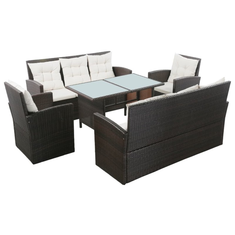 vidaXL Set sofás de jardín 5 piezas y cojines ratán sintético marrón vidaXL Set sofás de jardín 5 piezas y cojines ratán sintético marrón