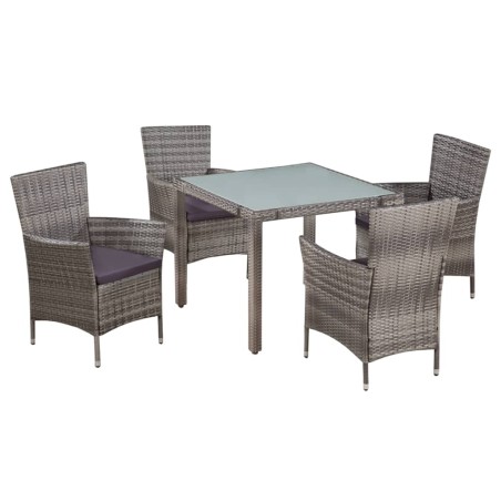 vidaXL Set de comedor de jardín 5 pzas y cojines ratán sintético gris