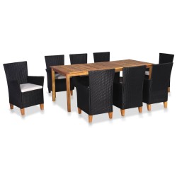 vidaXL Set de comedor de jardín 9 pzas ratán sintético negro y marrón