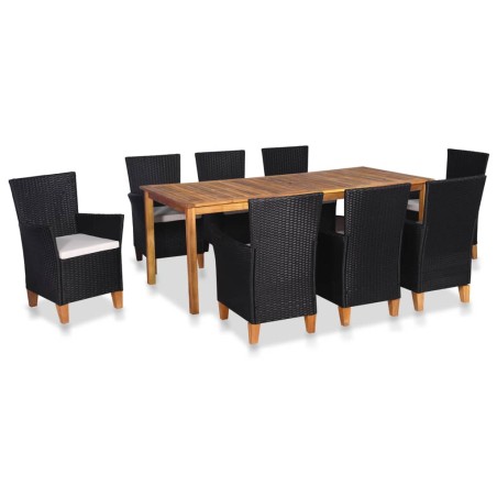 vidaXL Set de comedor de jardín 9 pzas ratán sintético negro y marrón