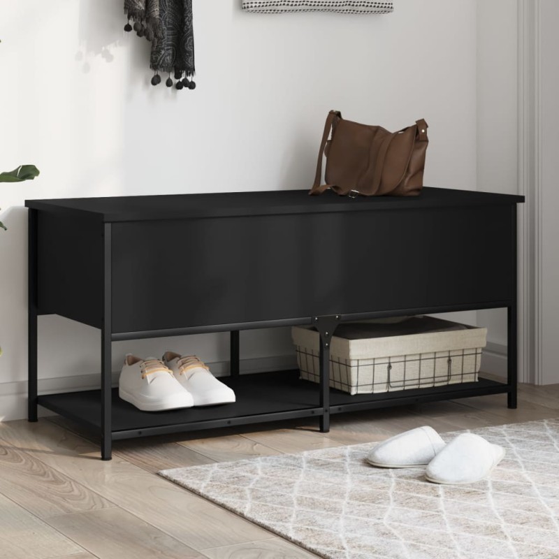 vidaXL Banco con almacenaje madera de ingeniería negro 100x42,5x47 cm vidaXL Banco con almacenaje madera de ingeniería negro 100x42,5x47 cm
