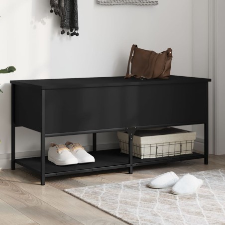 vidaXL Banco con almacenaje madera de ingeniería negro 100x42,5x47 cm