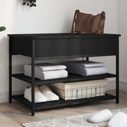 vidaXL Banco zapatero madera de ingeniería negro 70x42,5x50 cm
