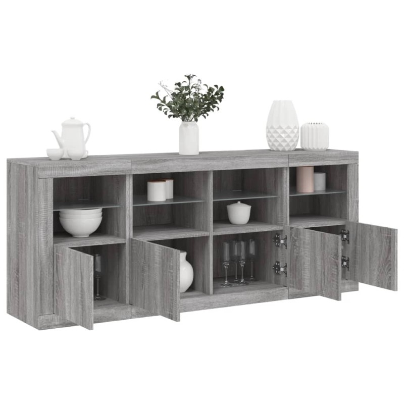 vidaXL Aparador con luces LED gris Sonoma 163x37x67 cm