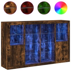 vidaXL Aparador con luz LED 3 pzas madera de ingeniería roble ahumado