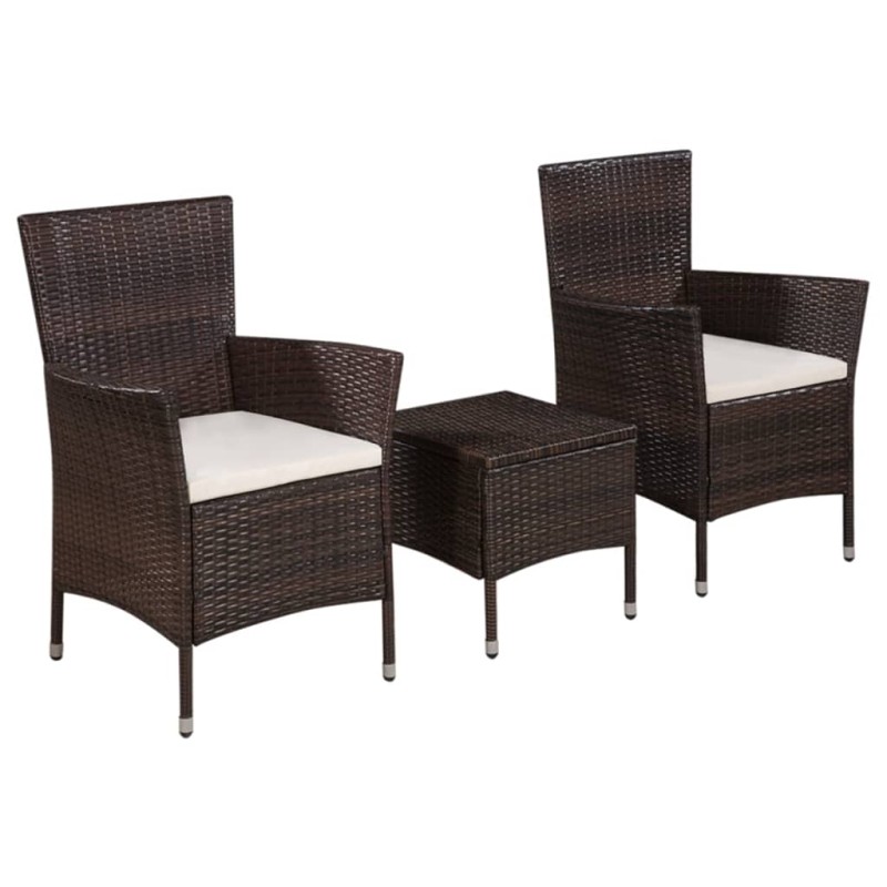 vidaXL Set mesa y sillas bistró jardín 3 pzas ratán sintético marrón vidaXL Set mesa y sillas bistró jardín 3 pzas ratán sintético marrón