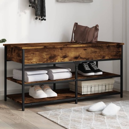 vidaXL Banco zapatero madera ingeniería roble ahumado 100x42,5x50 cm