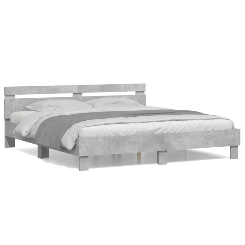 vidaXL Cama con cabecero madera ingeniería gris hormigón 200x200 cm vidaXL Cama con cabecero madera ingeniería gris hormigón 200x200 cm