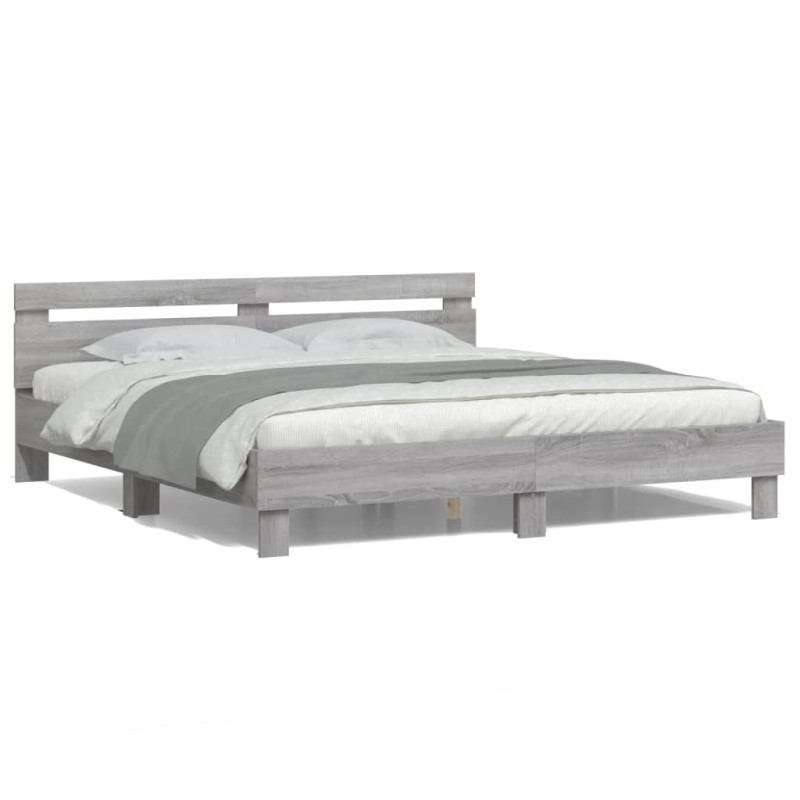vidaXL Estructura de cama cabecero y luces LED gris Sonoma 160x200 cm vidaXL Estructura de cama cabecero y luces LED gris Sonoma 160x200 cm
