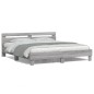 vidaXL Estructura de cama cabecero y luces LED gris Sonoma 160x200 cm vidaXL Estructura de cama cabecero y luces LED gris Sonoma 160x200 cm