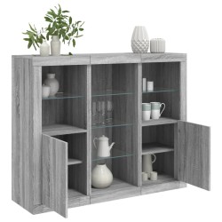 vidaXL Aparador con luz LED 3 pzas madera de ingeniería gris Sonoma