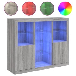 vidaXL Aparador con luz LED 3 pzas madera de ingeniería gris Sonoma
