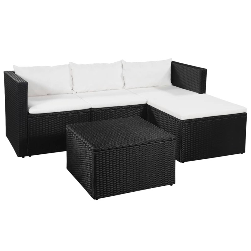 vidaXL Set de muebles de jardín 3 pzas ratán sintético negro y blanco