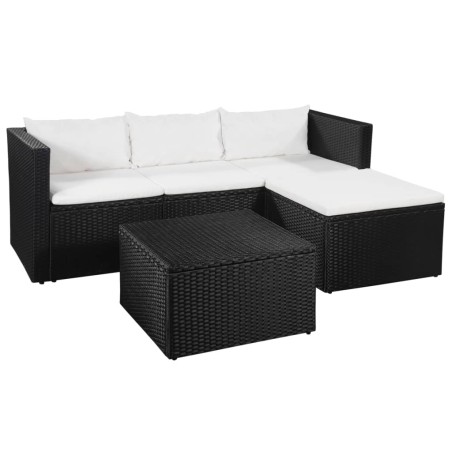 vidaXL Set de muebles de jardín 3 pzas ratán sintético negro y blanco
