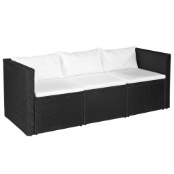 vidaXL Set de muebles de jardín 3 pzas ratán sintético negro y blanco