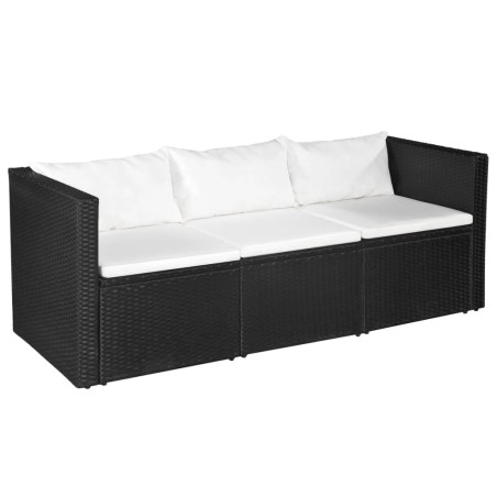 vidaXL Set de muebles de jardín 3 pzas ratán sintético negro y blanco