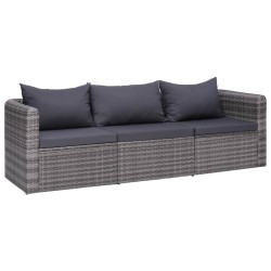 vidaXL Set de sofás de jardín 3 piezas y cojines ratán sintético gris