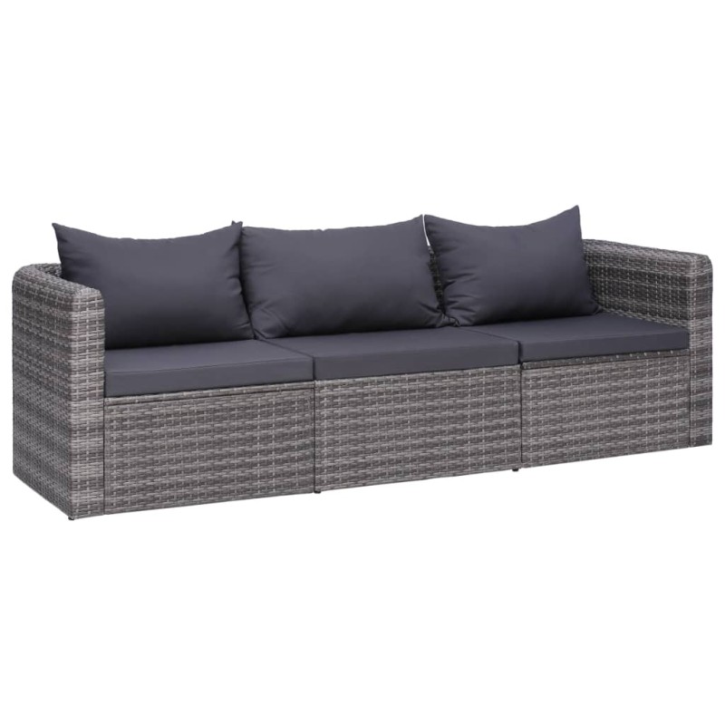 vidaXL Set de sofás de jardín 3 piezas y cojines ratán sintético gris vidaXL Set de sofás de jardín 3 piezas y cojines ratán sintético gris