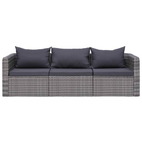 vidaXL Set de sofás de jardín 3 piezas y cojines ratán sintético gris