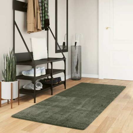 vidaXL Alfombra pelo corto suave lavable HUARTE verde bosque 80x200 cm