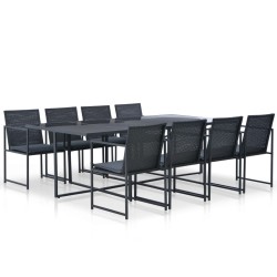 vidaXL Set comedor de jardín 9 piezas y cojines ratán sintético negro