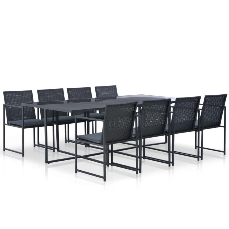 vidaXL Set comedor de jardín 9 piezas y cojines ratán sintético negro vidaXL Set comedor de jardín 9 piezas y cojines ratán sintético negro
