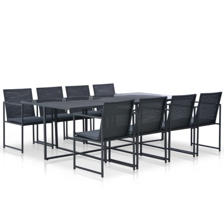 vidaXL Set comedor de jardín 9 piezas y cojines ratán sintético negro