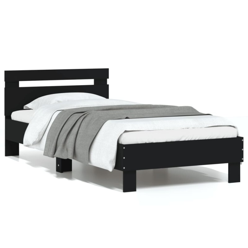 vidaXL Estructura cama con cabecero madera ingeniería negro 90x200 cm