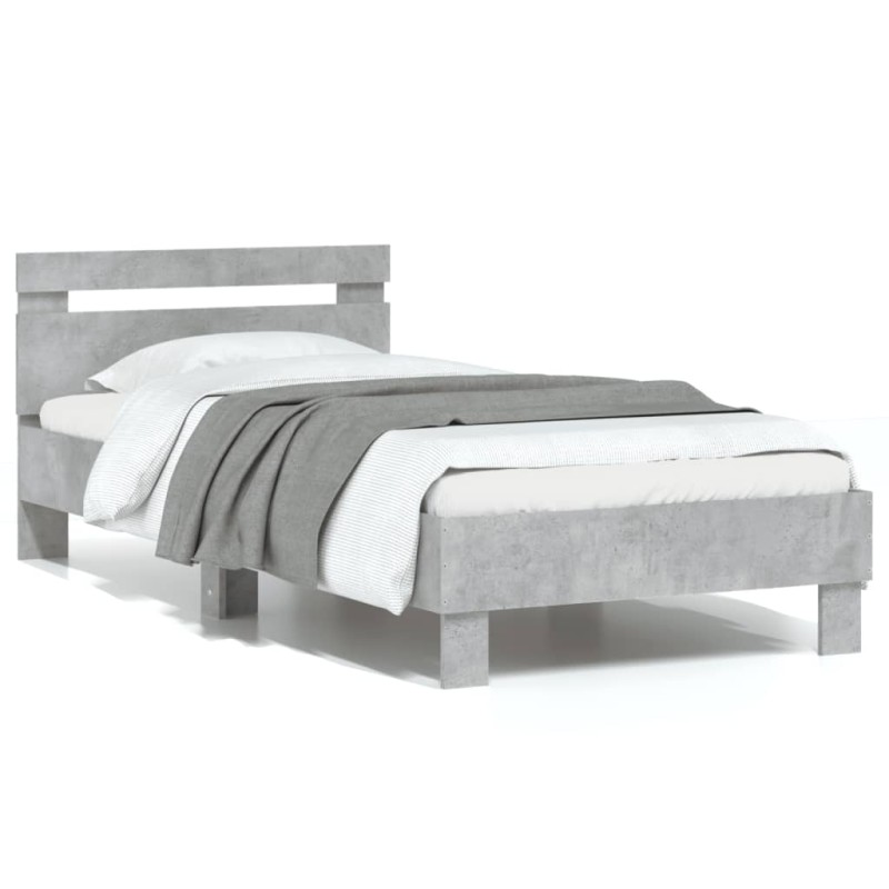 vidaXL Cama con cabecero madera de ingeniería gris hormigón 90x200 cm vidaXL Cama con cabecero madera de ingeniería gris hormigón 90x200 cm