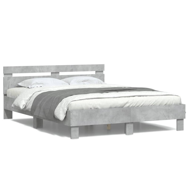 vidaXL Estructura de cama cabecero y luces LED gris hormigón 150x200cm vidaXL Estructura de cama cabecero y luces LED gris hormigón 150x200cm