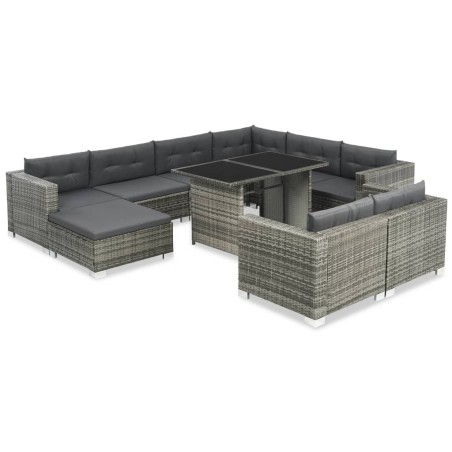 vidaXL Set de muebles de jardín 10 pzas y cojines ratán sintético gris