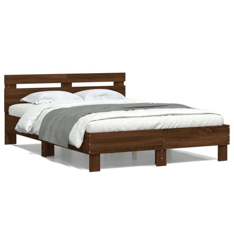 vidaXL Cama con cabecero madera de ingeniería marrón roble 135x190 cm vidaXL Cama con cabecero madera de ingeniería marrón roble 135x190 cm