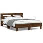 vidaXL Cama con cabecero madera de ingeniería marrón roble 135x190 cm vidaXL Cama con cabecero madera de ingeniería marrón roble 135x190 cm