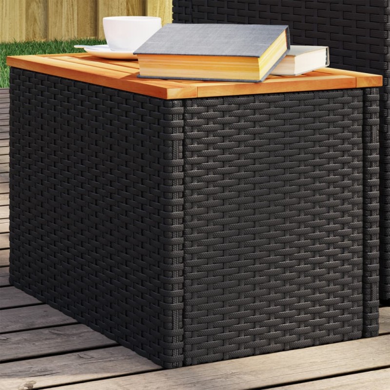 vidaXL Mesas auxiliares de jardín 2 uds ratán madera negro 55x34x37cm vidaXL Mesas auxiliares de jardín 2 uds ratán madera negro 55x34x37cm
