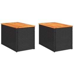 vidaXL Mesas auxiliares de jardín 2 uds ratán madera negro 55x34x37cm