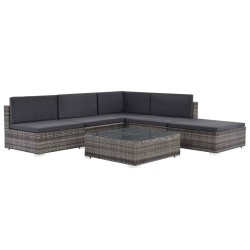 vidaXL Set de muebles de jardín 6 pzas y cojines ratán sintético gris