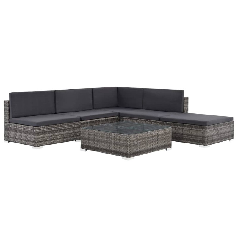 vidaXL Set de muebles de jardín 6 pzas y cojines ratán sintético gris vidaXL Set de muebles de jardín 6 pzas y cojines ratán sintético gris