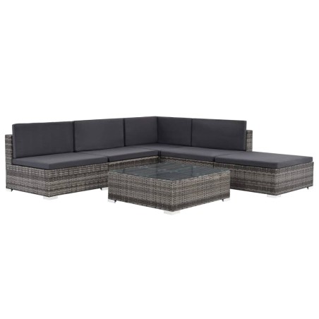 vidaXL Set de muebles de jardín 6 pzas y cojines ratán sintético gris