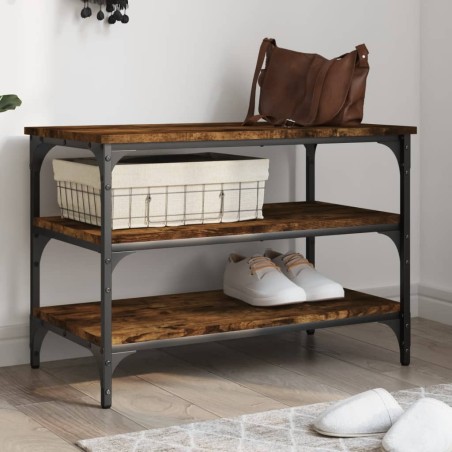 vidaXL Banco zapatero madera de ingeniería roble ahumado 70x38,5x49 cm