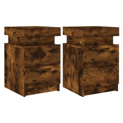vidaXL Mesitas de noche con luces LED 2 uds roble ahumado 35x39x55 cm