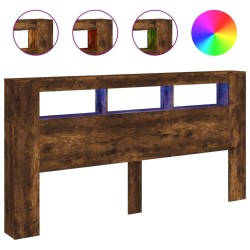 vidaXL Cabecero LED madera ingeniería roble ahumado 200x18,5x103,5 cm