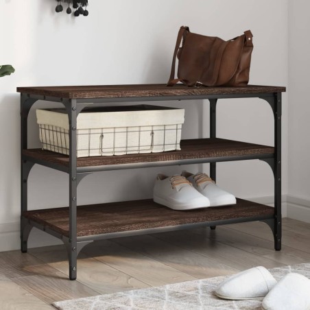 vidaXL Banco zapatero madera de ingeniería roble marrón 70x38,5x49 cm
