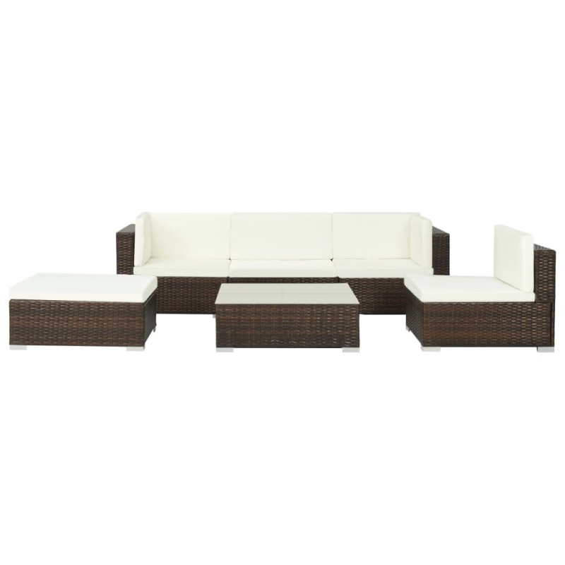 vidaXL Set muebles de jardín 6 piezas y cojines ratán sintético marrón vidaXL Set muebles de jardín 6 piezas y cojines ratán sintético marrón