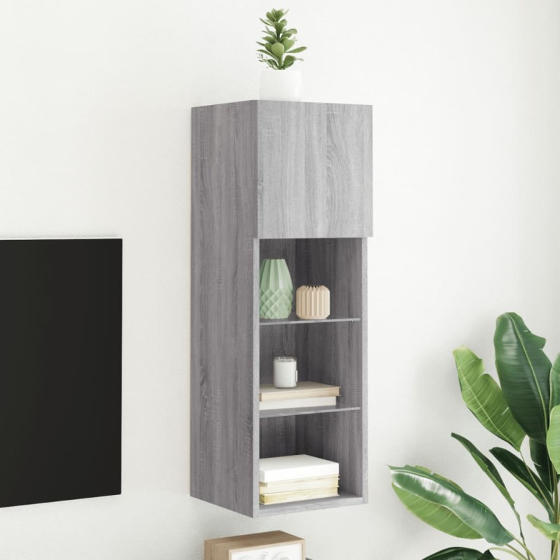 vidaXL Mueble para TV con luces LED gris Sonoma 30,5x30x90 cm vidaXL Mueble para TV con luces LED gris Sonoma 30,5x30x90 cm