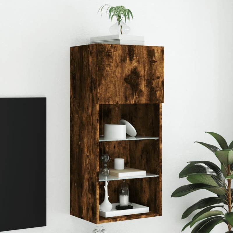 vidaXL Mueble para TV con luces LED roble ahumado 40,5x30x90 cm