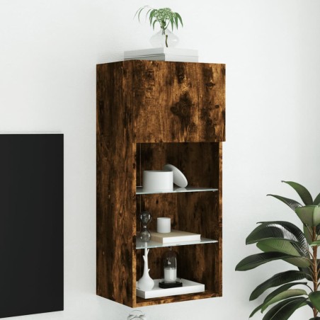 vidaXL Mueble para TV con luces LED roble ahumado 40,5x30x90 cm