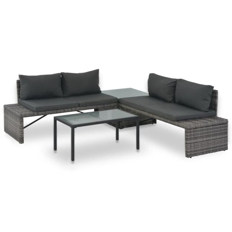 vidaXL Set de salón para jardín 3 pzs y cojines ratán sintético gris vidaXL Set de salón para jardín 3 pzs y cojines ratán sintético gris