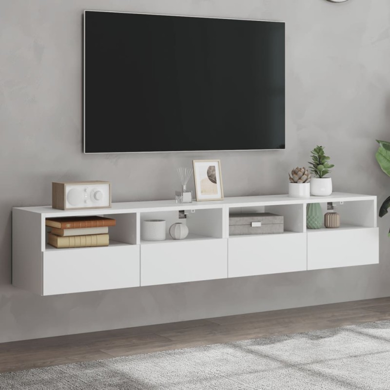 vidaXL Muebles de pared TV 2 uds madera ingeniería blanco 80x30x30 cm vidaXL Muebles de pared TV 2 uds madera ingeniería blanco 80x30x30 cm